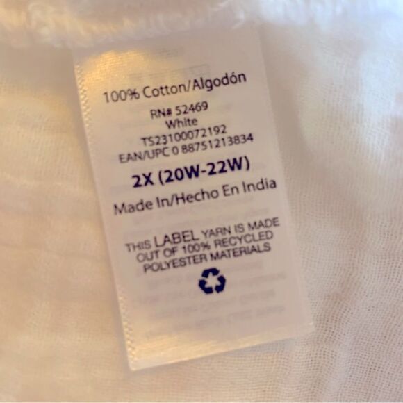 Terra & Sky White Sleeveless Top 100% Cotton Sz 2X Gorgeous NWT - Picture 5 of 5